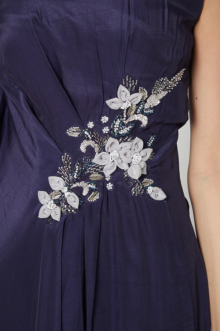 Navy Blue Embroidered Tunic Set For Girls by Vyasa by Urvi - Kids at Pernia's Pop Up Shop