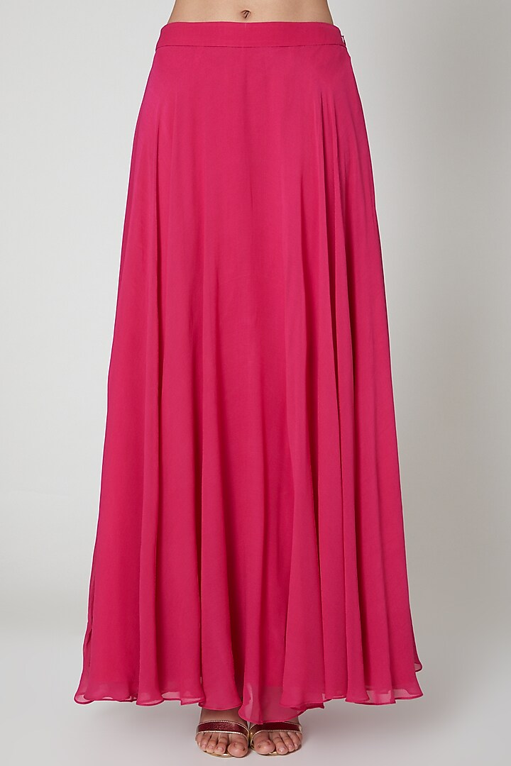 Fuchsia Embroidered Skirt Set With Cape For Girls by Vyasa by Urvi - Kids at Pernia's Pop Up Shop