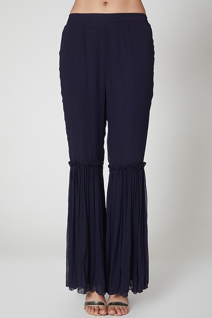 Navy Blue Viscose Georgette Gharara Set For Girls by Vyasa by Urvi - Kids at Pernia's Pop Up Shop