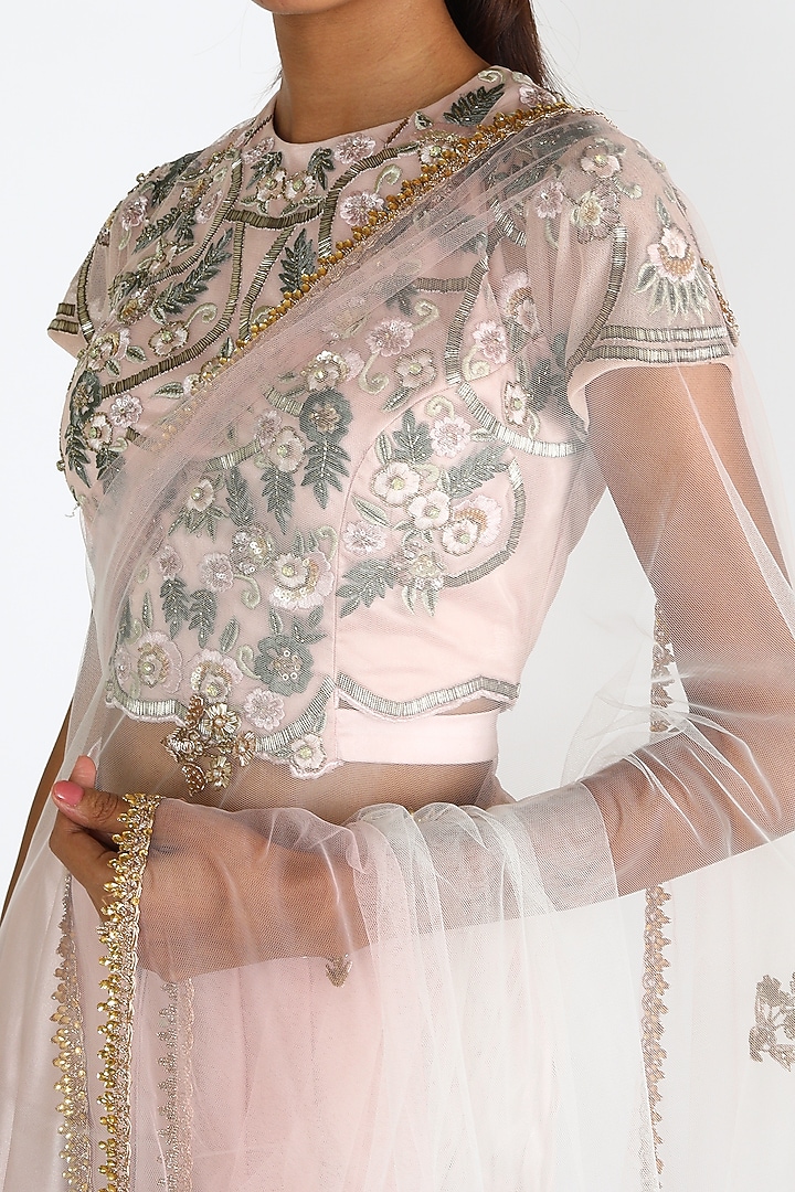 Light Pink Embroidered Pant Saree Set For Girls by Vyasa by Urvi - Kids at Pernia's Pop Up Shop