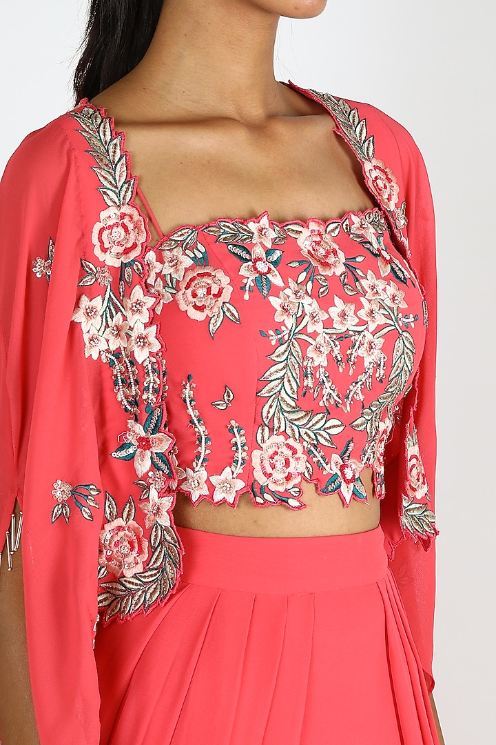 Pink Georgette Embroidered Draped Skirt Set For Girls by Vyasa by Urvi - Kids at Pernia's Pop Up Shop