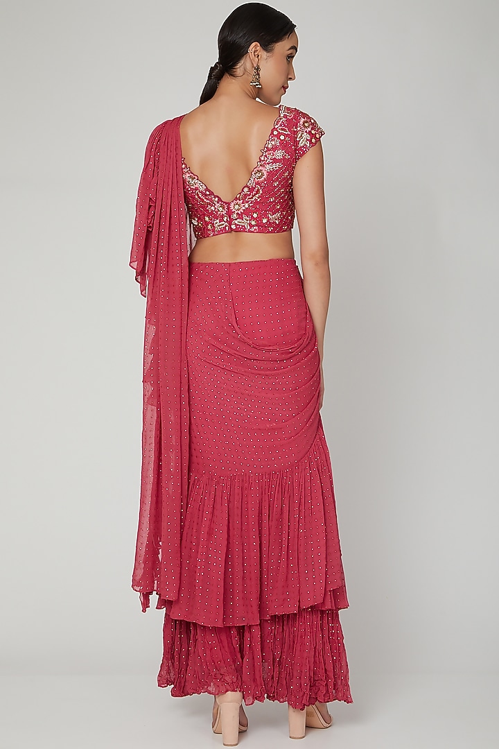 Red Embroidered Draped Saree Set For Girls by Vyasa by Urvi - Kids at Pernia's Pop Up Shop