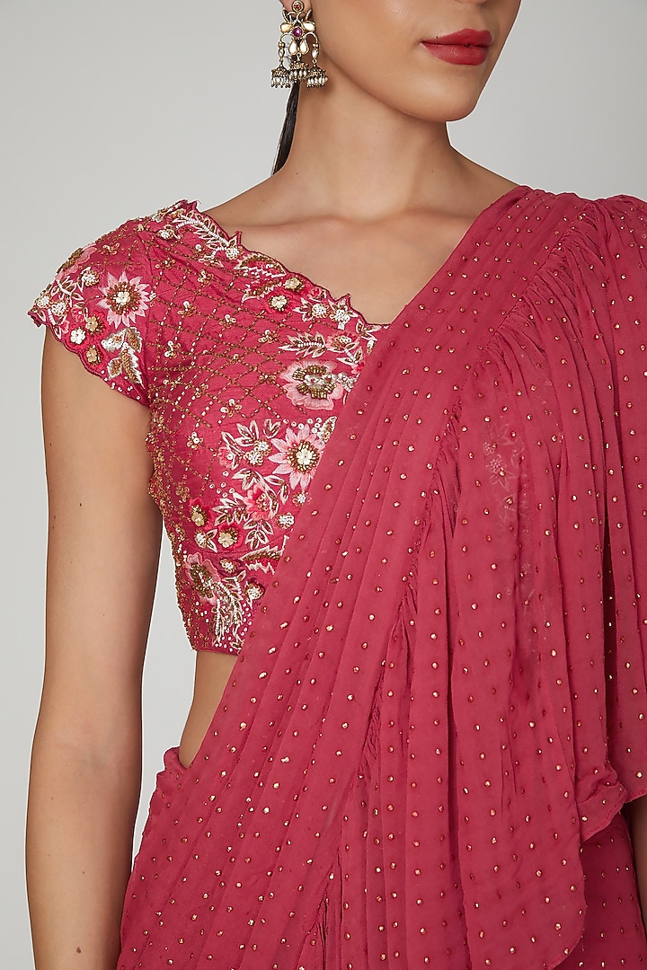 Red Embroidered Draped Saree Set For Girls by Vyasa by Urvi - Kids at Pernia's Pop Up Shop