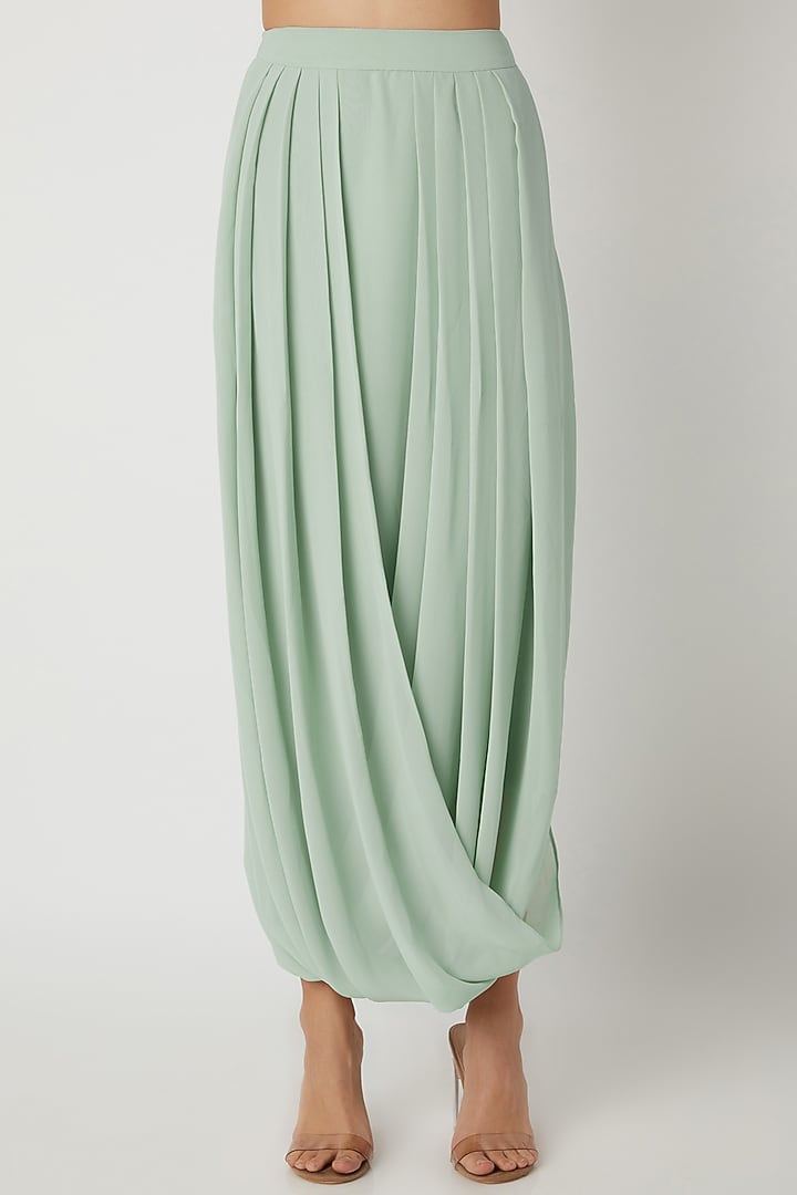 Mint Georgette Draped Skirt Set For Girls by Vyasa by Urvi - Kids at Pernia's Pop Up Shop