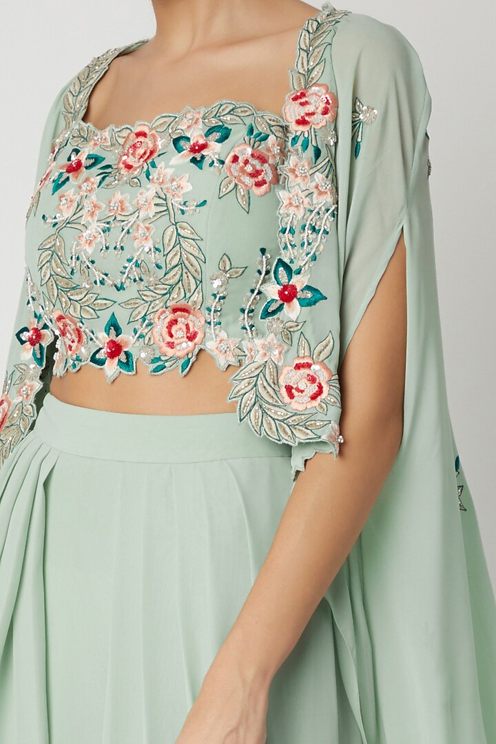 Mint Georgette Draped Skirt Set For Girls by Vyasa by Urvi - Kids at Pernia's Pop Up Shop