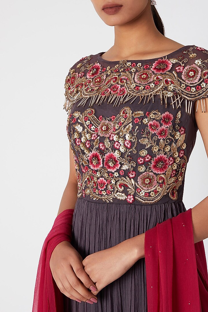 Purple Embroidered Sharara Set For Girls by Vyasa by Urvi - Kids at Pernia's Pop Up Shop