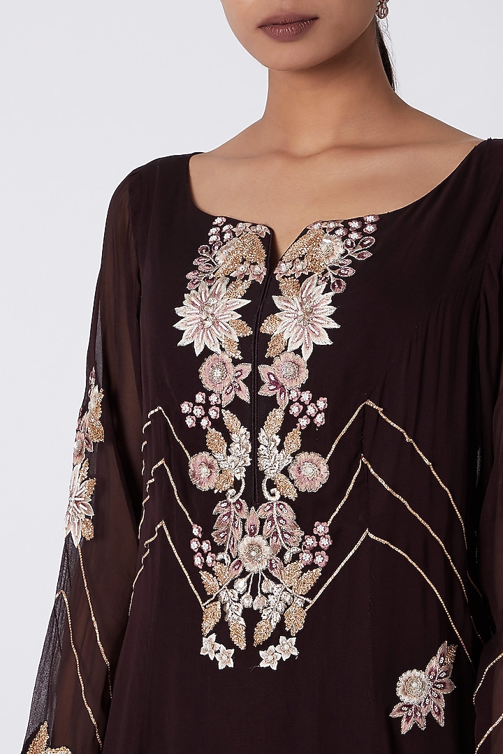 Wine Embroidered Tunic Set For Girls by Vyasa by Urvi - Kids at Pernia's Pop Up Shop