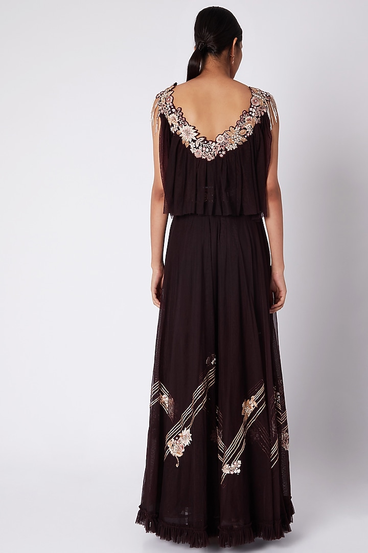 Wine Embroidered Skirt Set For Girls by Vyasa by Urvi - Kids at Pernia's Pop Up Shop
