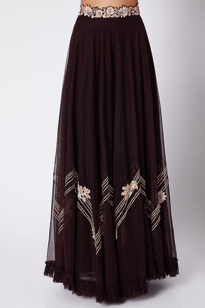 Wine Embroidered Skirt Set For Girls by Vyasa by Urvi - Kids at Pernia's Pop Up Shop
