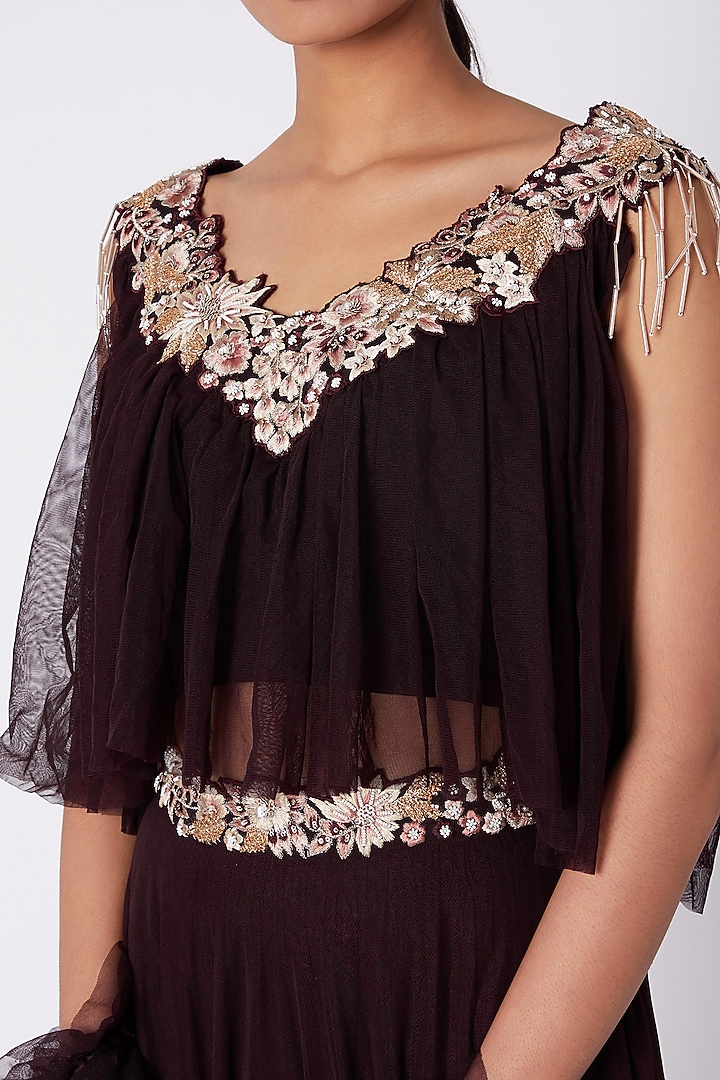 Wine Embroidered Skirt Set For Girls by Vyasa by Urvi - Kids at Pernia's Pop Up Shop