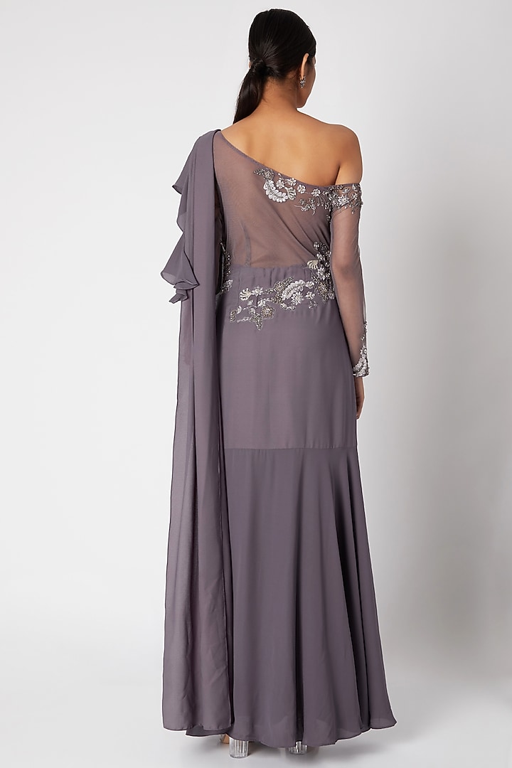 Purple Embroidered Saree Gown For Girls by Vyasa by Urvi - Kids at Pernia's Pop Up Shop