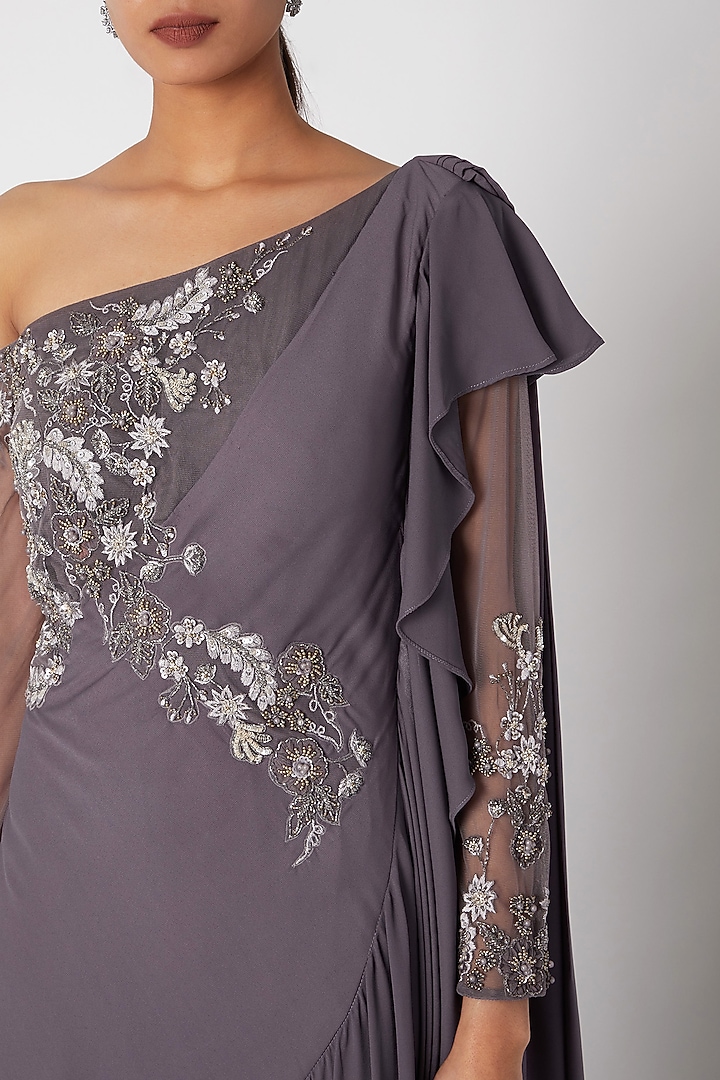 Purple Embroidered Saree Gown For Girls by Vyasa by Urvi - Kids at Pernia's Pop Up Shop