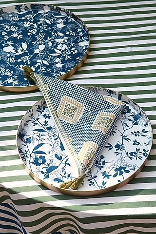 Blue Aluminium Metal Tray (Set of 2) by Vvyom