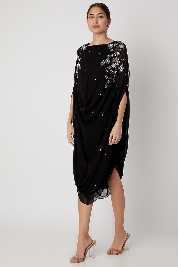 Black Embroidered Cowl Dress by Vyasa By Urvi