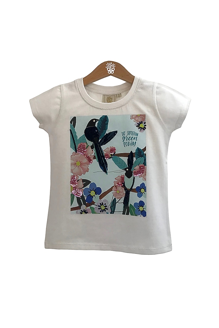 Ivory Hand Embroidered T-Shirt For Girls by BYB PREMIUM