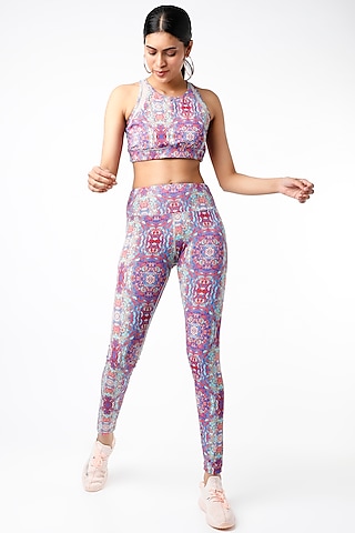 Purple Printed Leggings by Mira Rae