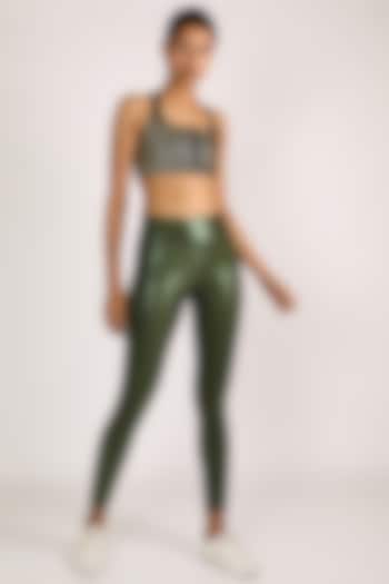 Olive Green Metallic Leggings by Mira Rae at Pernia's Pop Up Shop
