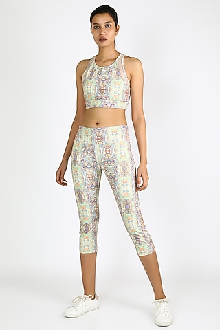 White Printed Capri Pants by Mira Rae