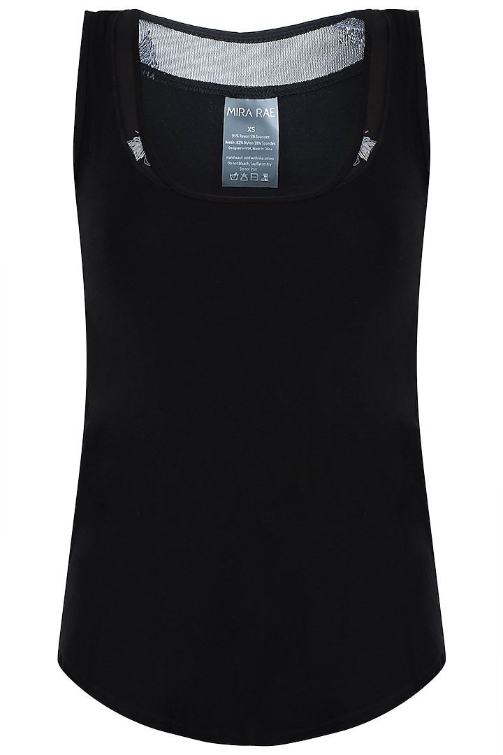 Black embroidered mesh tank top by Mira rae