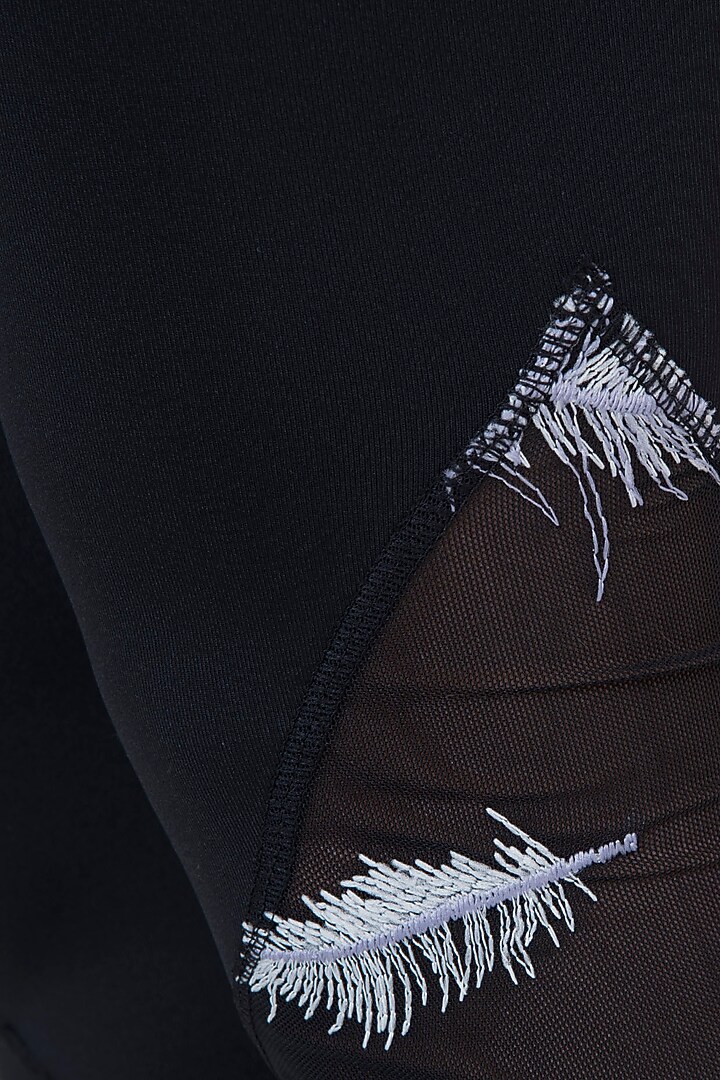 Black embroidered mesh leggings by Mira rae at Pernia's Pop Up Shop