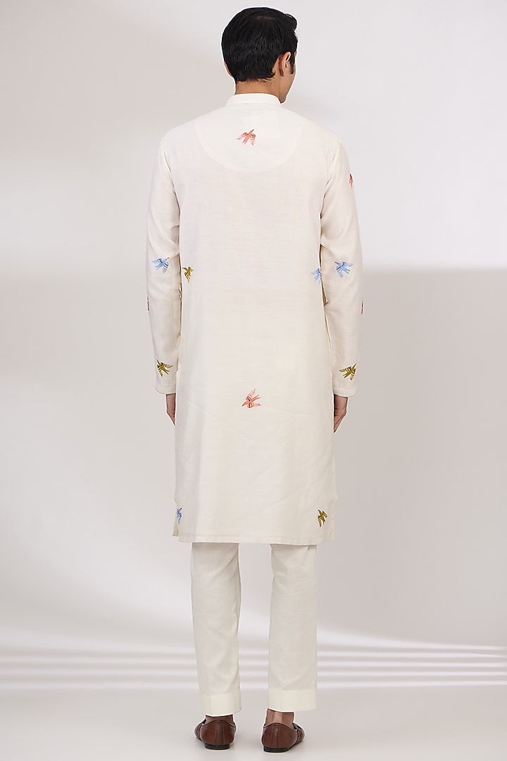 Ivory Chanderi Handloom Resham Embroidered Kurta Set by Wabi Sabi Men at Pernia's Pop Up Shop