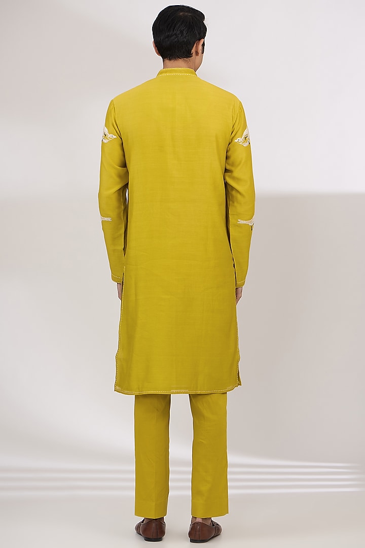 Buy WABI SABI Mustard Chanderi Handloom Anchor Embroidered Kurta Set at ...