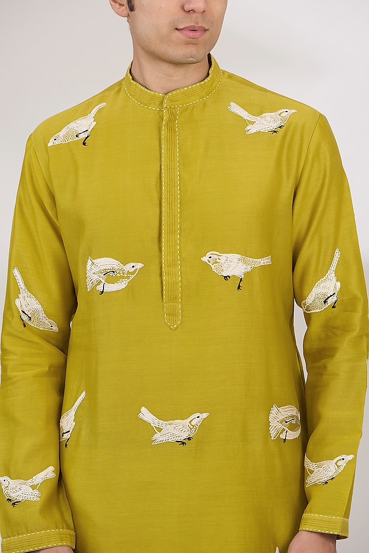 Buy WABI SABI Mustard Chanderi Handloom Anchor Embroidered Kurta Set at ...