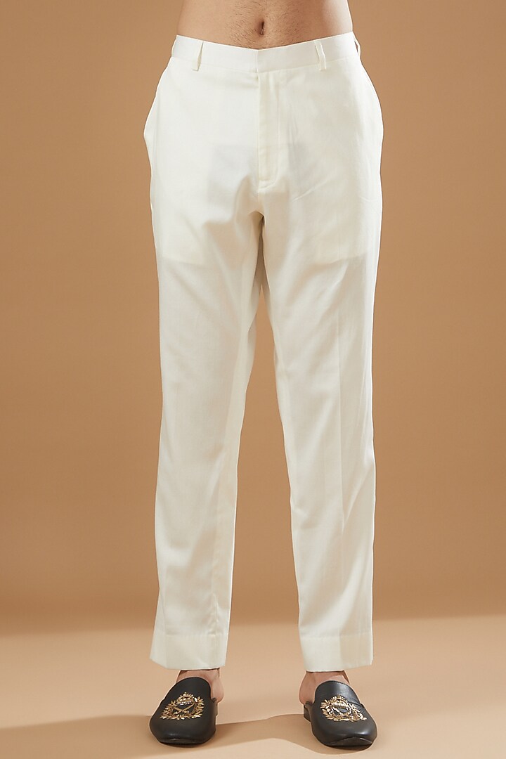 Ivory Chanderi Handloom Hand Embroidered Kurta Set by Wabi Sabi Men at Pernia's Pop Up Shop