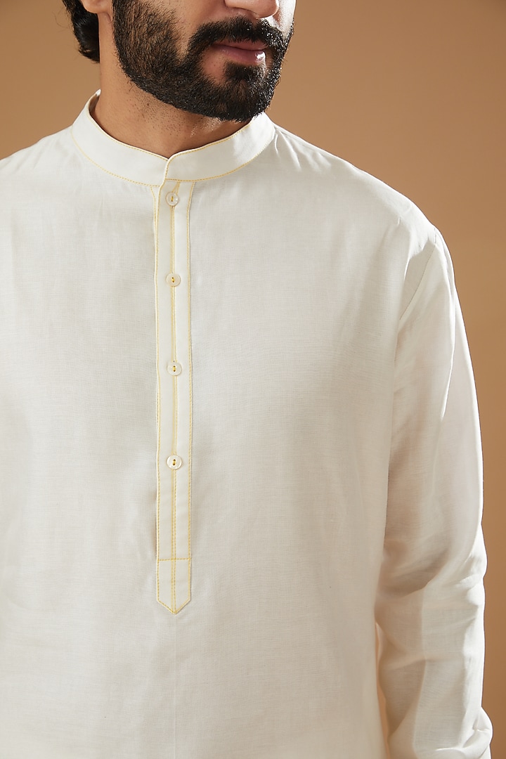 Ivory Chanderi Handloom Kurta Set by Wabi Sabi Men at Pernia's Pop Up Shop