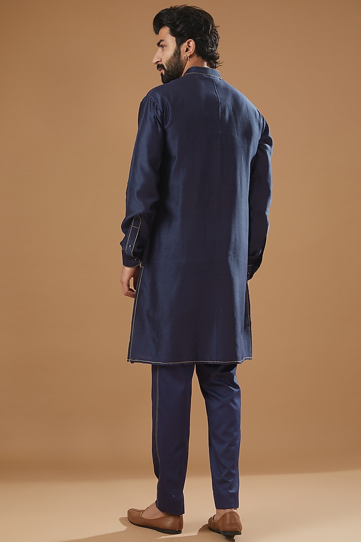 Blue Chanderi Handloom Kurta Set by Wabi Sabi Men at Pernia's Pop Up Shop