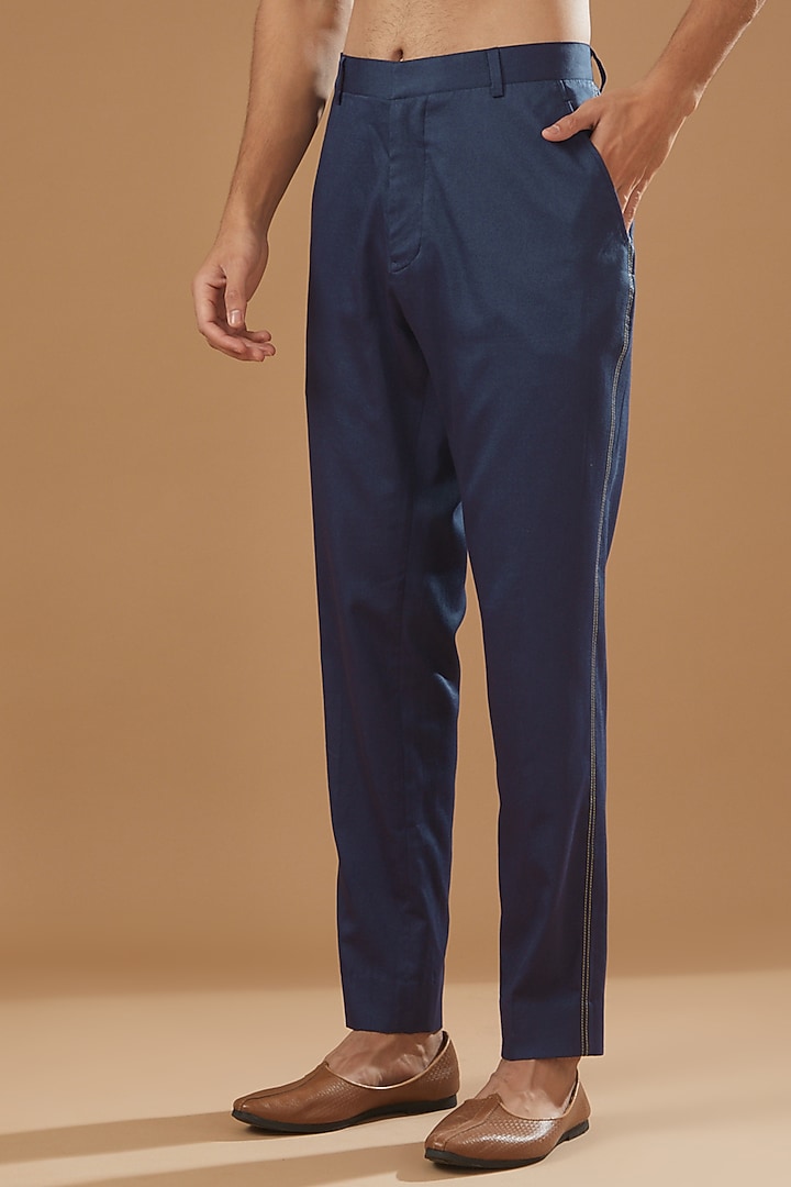 Blue Chanderi Handloom Kurta Set by Wabi Sabi Men at Pernia's Pop Up Shop