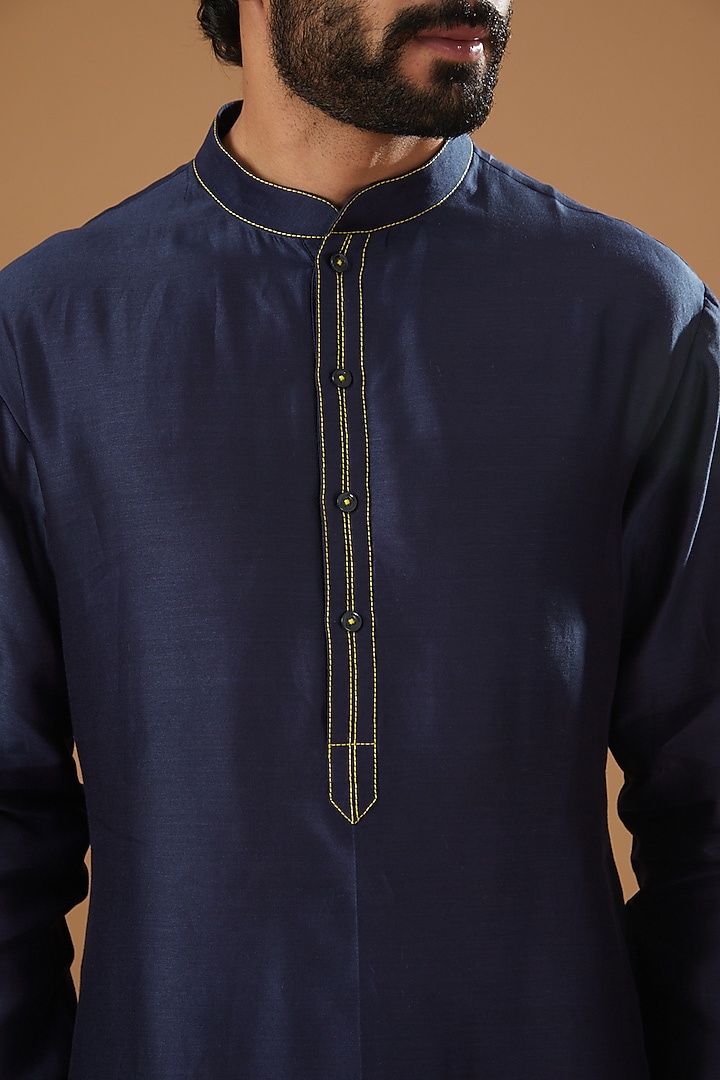 Blue Chanderi Handloom Kurta Set by Wabi Sabi Men at Pernia's Pop Up Shop