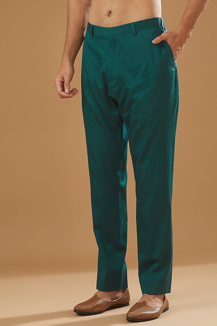 Teal Chanderi Handloom Aari Embroidered Kurta Set by Wabi Sabi Men at Pernia's Pop Up Shop