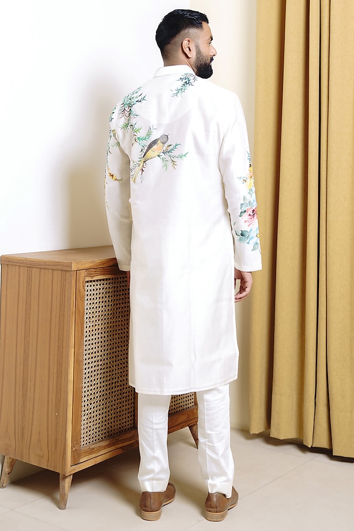 Ivory Chanderi Hand Painted Kurta Set by Wabi Sabi Men at Pernia's Pop Up Shop