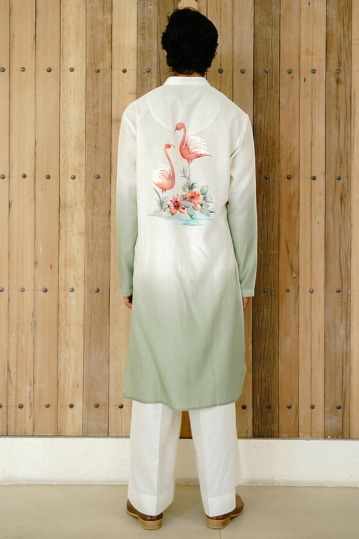 Ivory Ombre Chanderi Hand Painted Kurta Set by Wabi Sabi Men at Pernia's Pop Up Shop