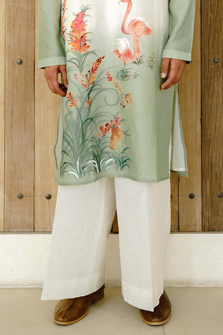 Ivory Ombre Chanderi Hand Painted Kurta Set by Wabi Sabi Men at Pernia's Pop Up Shop