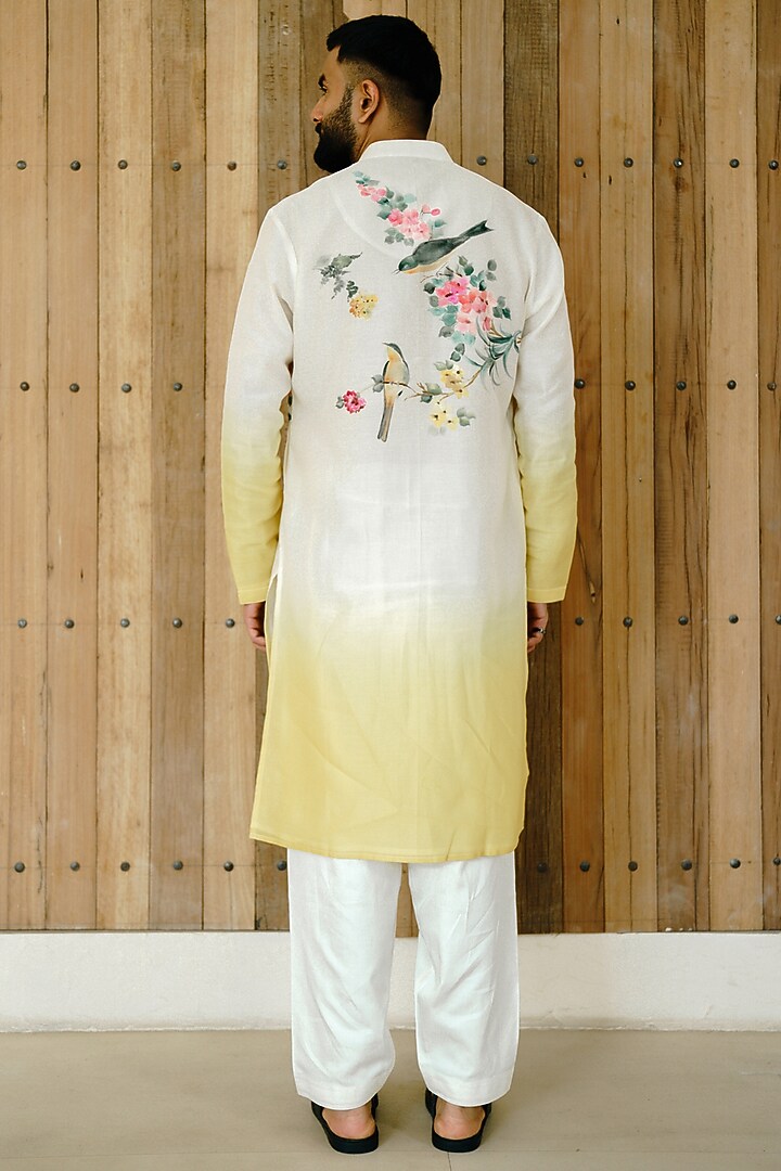 Ivory Ombre Chanderi Hand Painted Kurta Set by Wabi Sabi Men at Pernia's Pop Up Shop