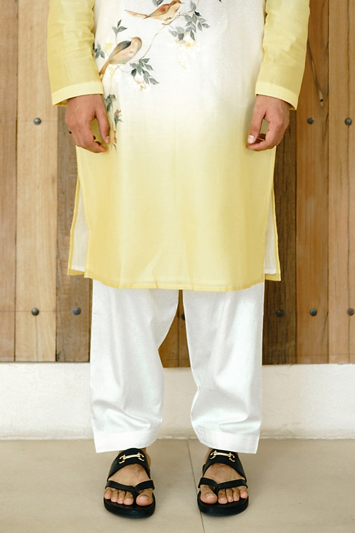 Ivory Ombre Chanderi Hand Painted Kurta Set by Wabi Sabi Men at Pernia's Pop Up Shop