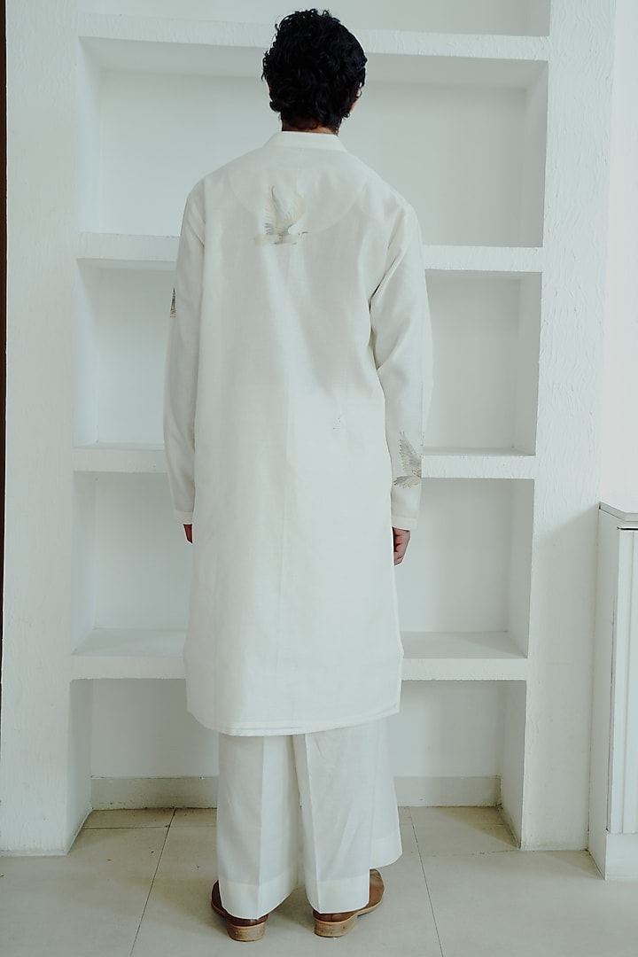 Ivory Chanderi Hand Painted Kurta Set by Wabi Sabi Men at Pernia's Pop Up Shop