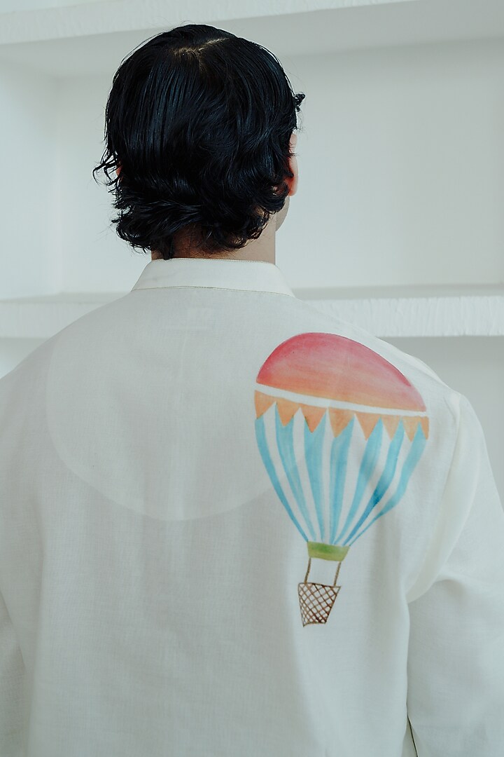 Ivory Chanderi Hand Painted Kurta Set by Wabi Sabi Men at Pernia's Pop Up Shop
