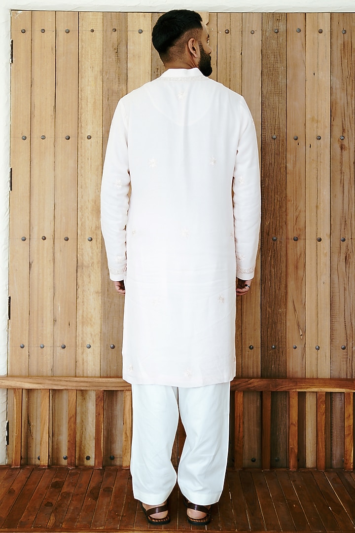 Pale Pink Georgette Aari Embroidered Kurta Set by Wabi Sabi Men at Pernia's Pop Up Shop