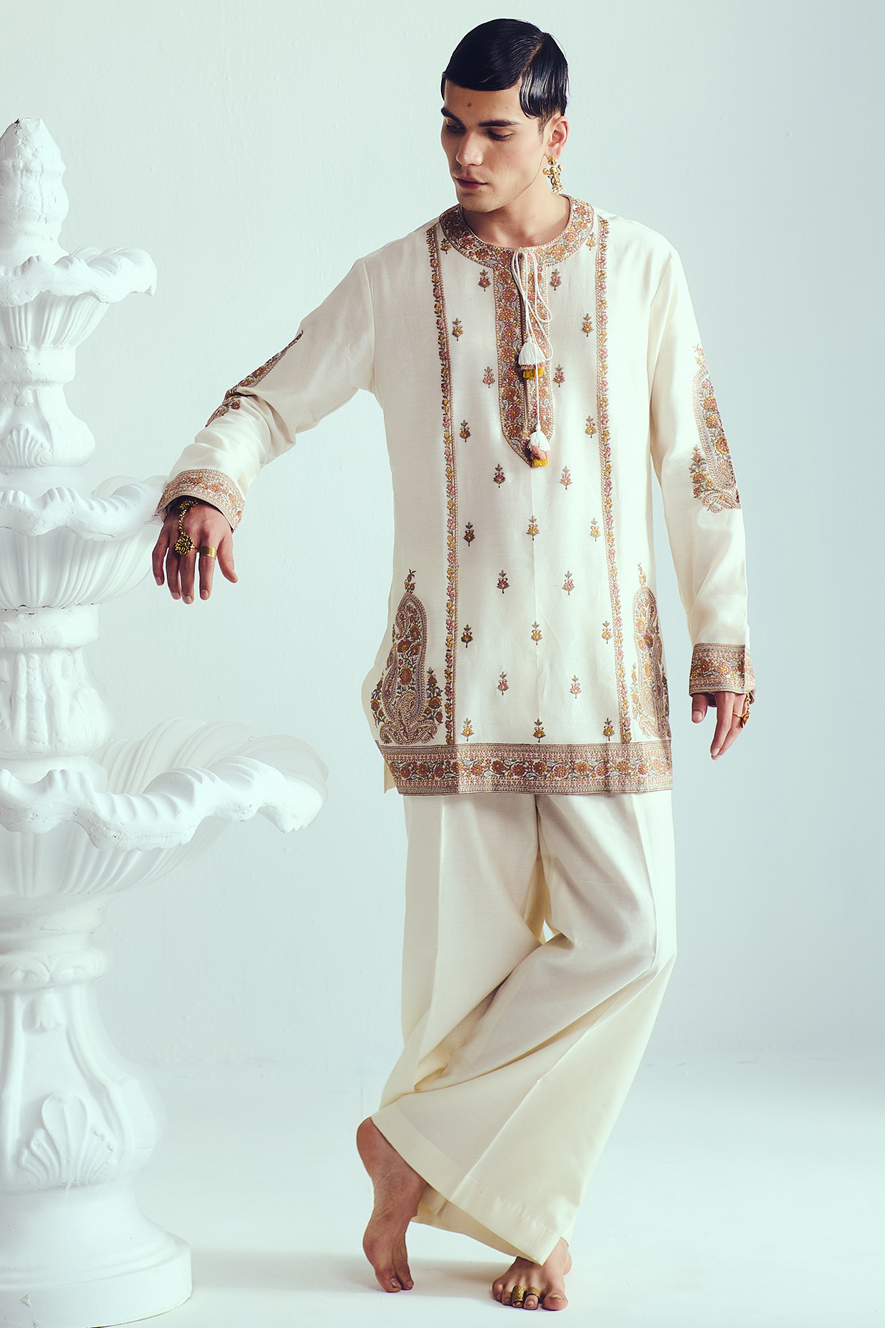 Ivory Chanderi Resham Embroidered Handloom Kurta by WABI SABI