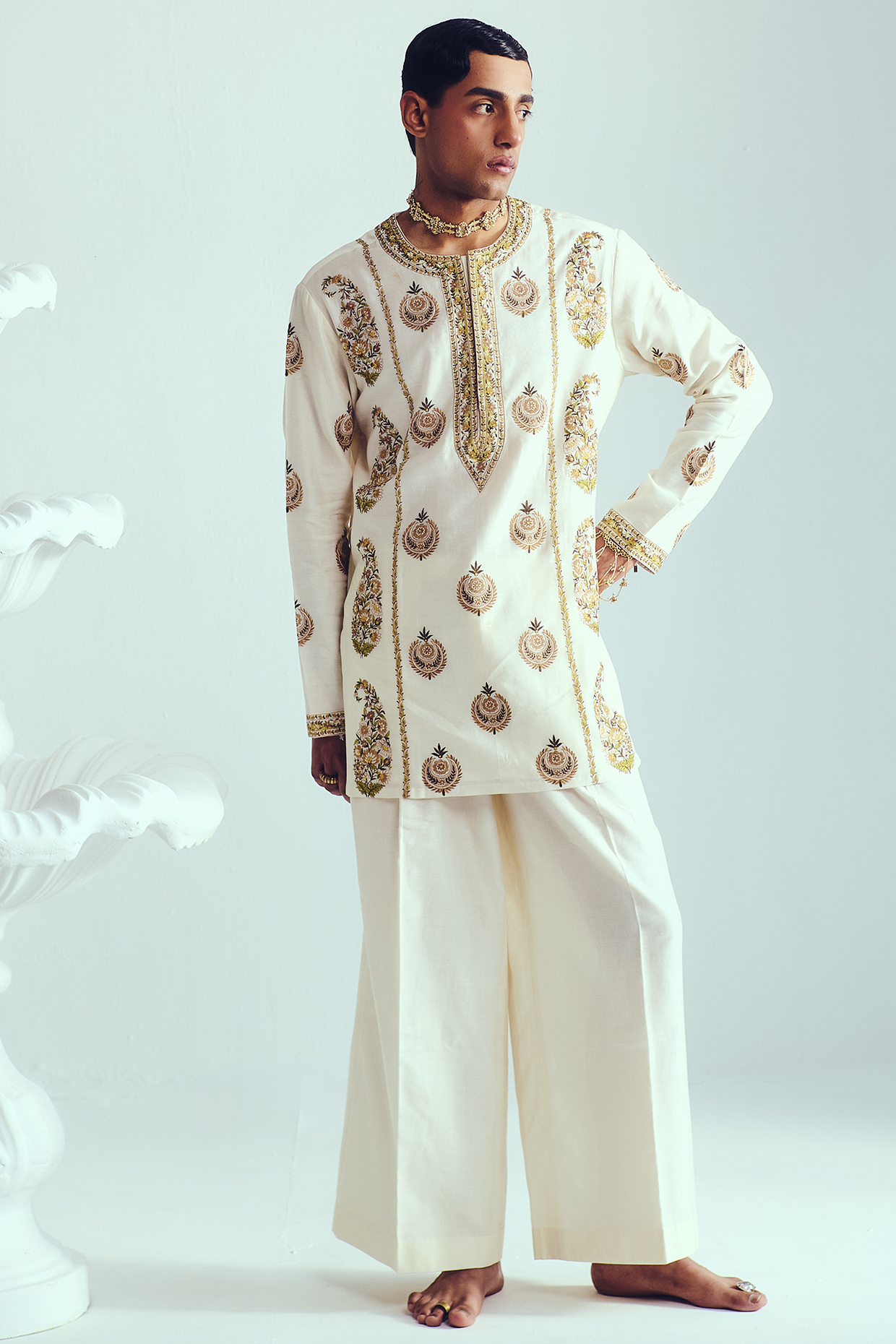 Ivory Chanderi Resham Embroidered Handloom Kurta by WABI SABI