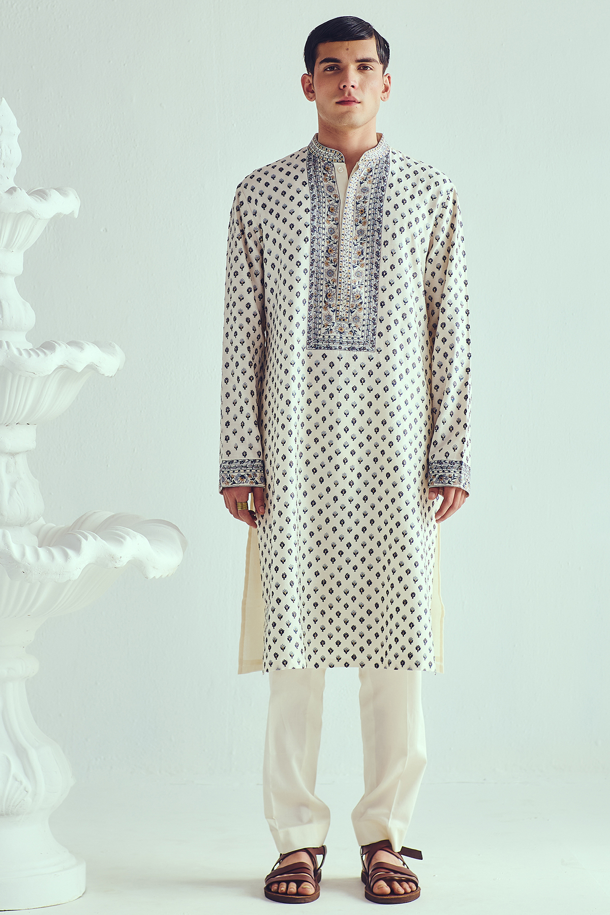 Ivory Chanderi Resham Embroidered Handloom Kurta Set by WABI SABI
