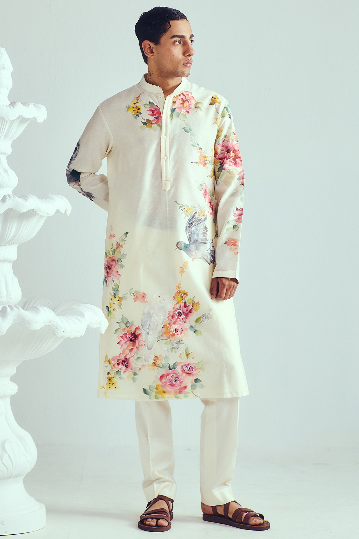 Ivory Chanderi Handpainted Handloom Kurta Set by WABI SABI