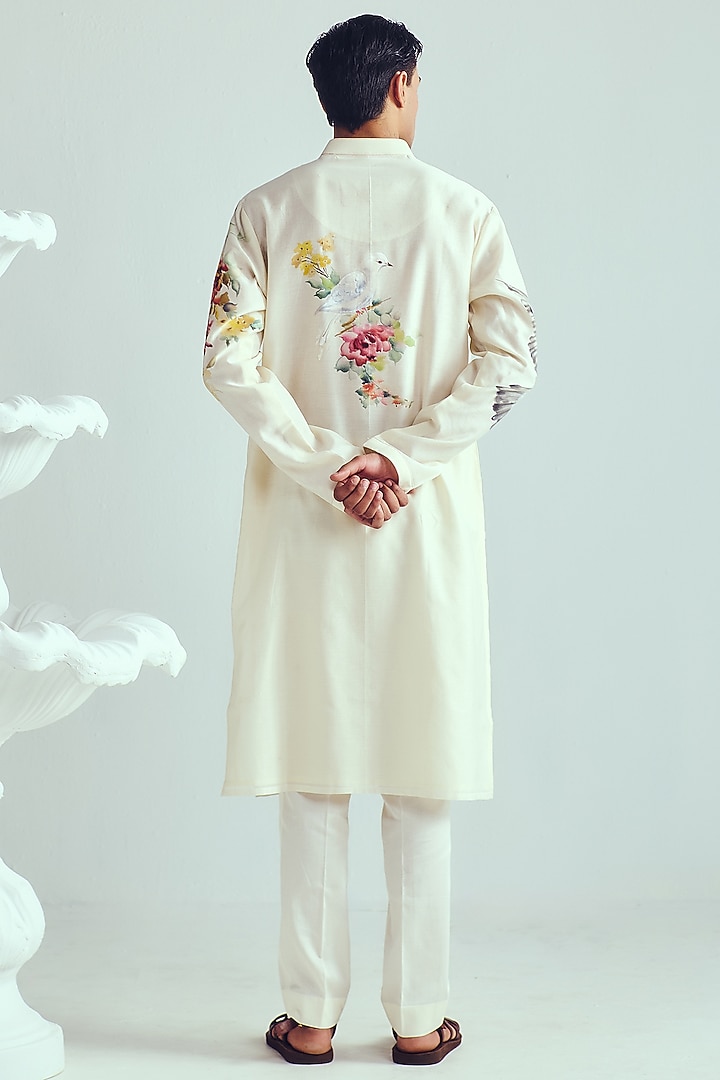 Ivory Chanderi Handpainted Handloom Kurta Set by Wabi Sabi Men at Pernia's Pop Up Shop