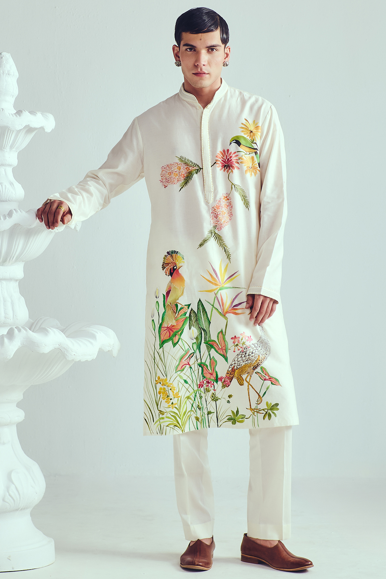 Ivory Chanderi Handpainted Handloom Kurta Set by WABI SABI