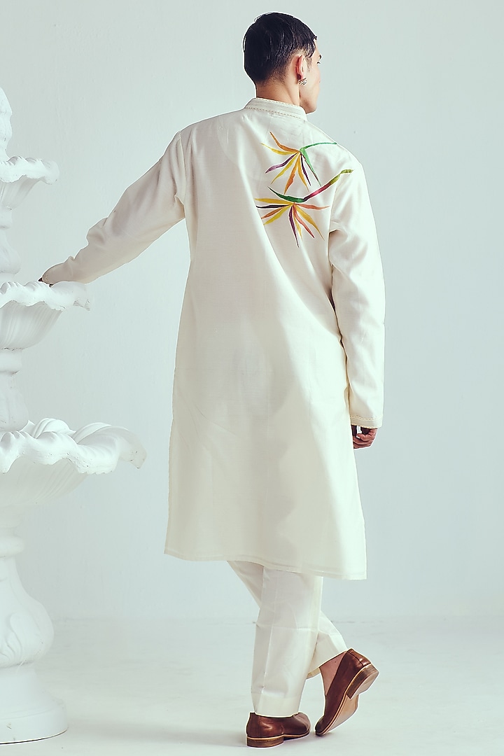 Ivory Chanderi Handpainted Handloom Kurta Set by Wabi Sabi Men at Pernia's Pop Up Shop