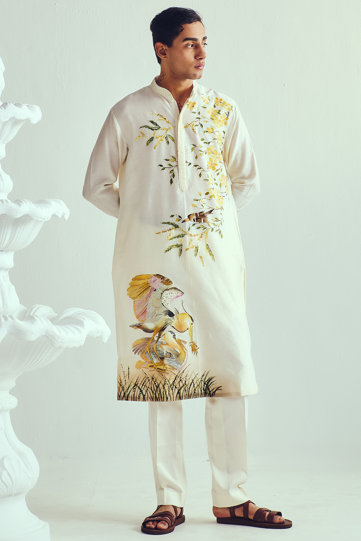 Ivory Chanderi Handpainted Handloom Kurta Set by WABI SABI