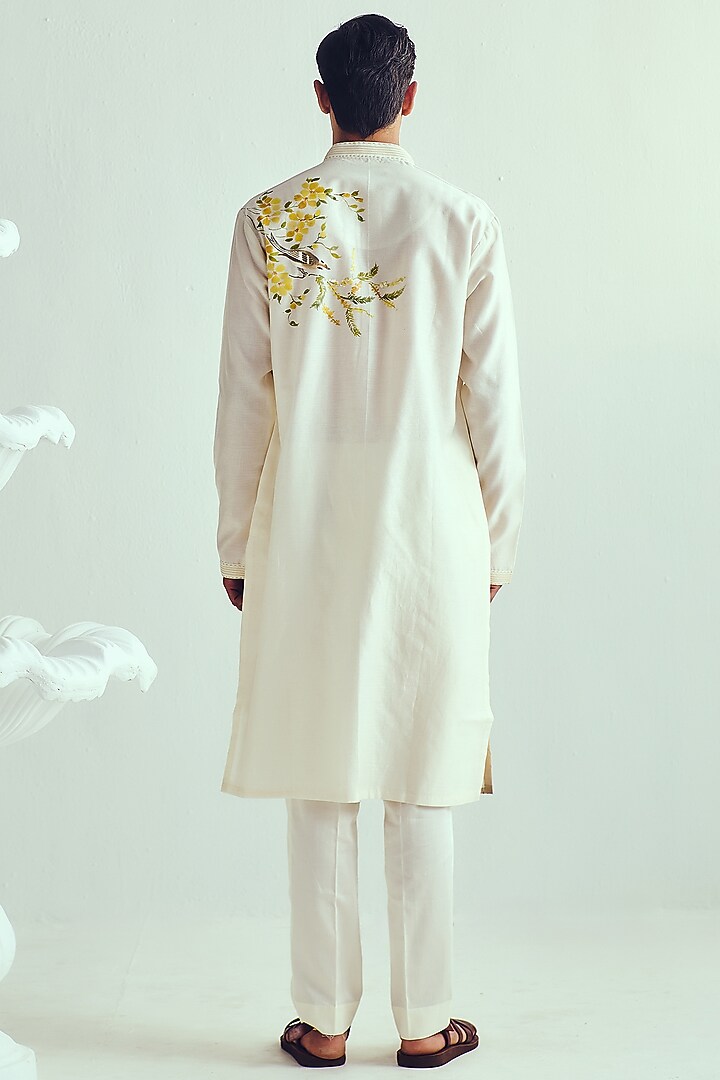 Ivory Chanderi Handpainted Handloom Kurta Set by Wabi Sabi Men at Pernia's Pop Up Shop